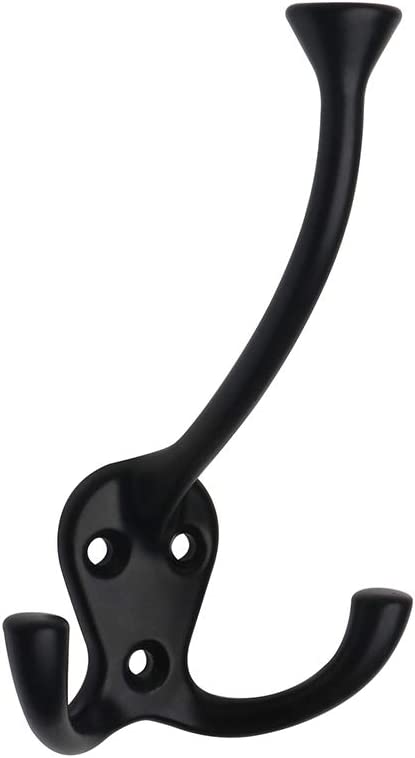 HARPOON 5 Pack Heavy Duty Three Flared Prongs Coat Hooks, Wall Mounted with 15 Screws, Retro Tri-Hook, Utility Hooks for Scarf, Bag, Towel, Key, Cap, Cup, Hat (Black)