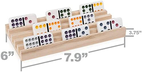 Wood Domino Racks, Set of 4 Trays for Mexican Train and other Dominoes Games, for Families and Kids Ages 8 and up