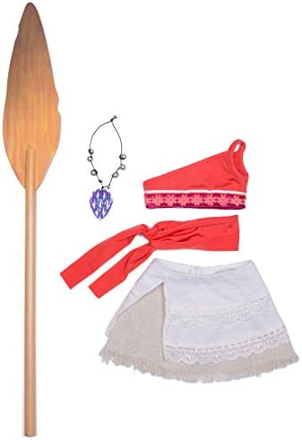 Dress Along Dolly Moana Inspired Princess Doll Outfit (5 Piece Set) - Costume Clothes & Accessories Include Necklace, Paddle, Top, Skirt, & Scarf - for 18" Dolls