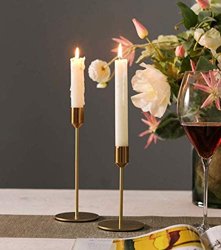 BWRMHME New Modern Metal Gold Candlestick Holders Wedding Decoration Skinny Tapered Candlestick Holder Home Decor Bar Party Candle Holders (S+L)