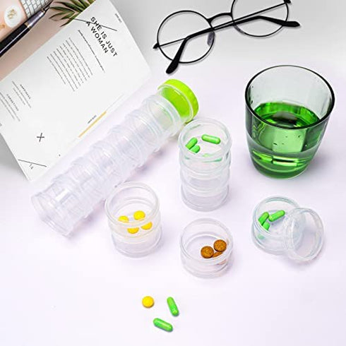 7 Day Pill Organizer Case Stackable Weekly Supplements Vitamins Pills Holder Dispenser Extra Clear Transparent with Label and One More Lids- Large