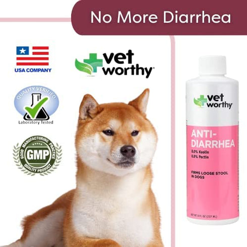 Vet Worthy Anti-Diarrhea for Dogs - Dog Supplement to Help Relieve Diarrhea, Stomach Upset, and Discomfort - Pet Digestive Health Support with Kaolin and Pectin - 4 oz