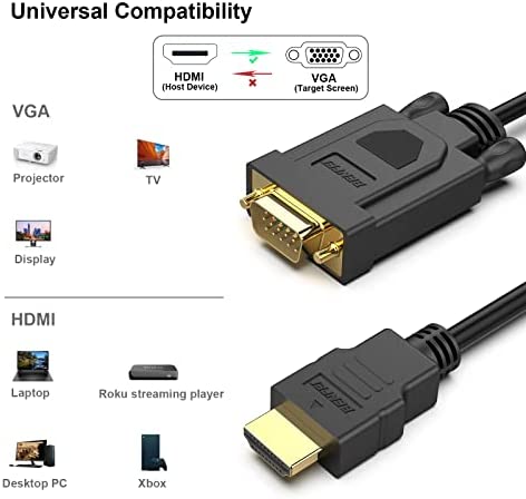 BENFEI HDMI to VGA, Gold-Plated HDMI to VGA 10 Feet Cable (Male to Male) Compatible for Computer, Desktop, Laptop, PC, Monitor, Projector, HDTV, Raspberry Pi, Roku, Xbox and More