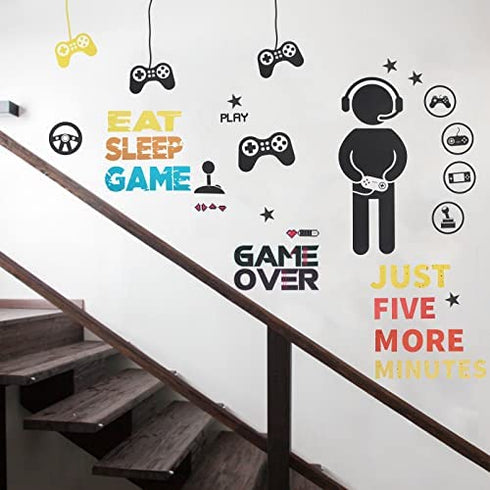 Gamer Room Decor Gaming Wall Decals Sticker Gamer Decals Boys Room Decals Video Game Decor Eat Sleep Game Wall Decal for Gamer Bedroom Playroom Decorations (Chic Style)