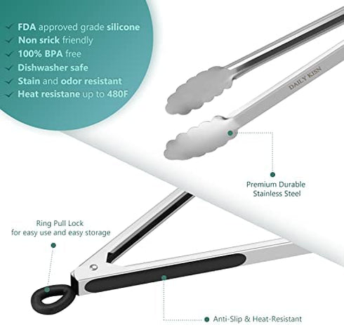 Grill Tongs, 17 Inch Extra Long Kitchen Tongs, Premium Stainless Steel Tongs for Cooking, Grilling, Barbecue/BBQ, Buffet (1 pc)