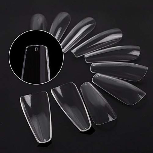 Care.D.N Clear Long Fake Nails Coffin for Girls, Full Cover Acrylic Ballerina Nails Tips, Press on Nails Long, Clear False Nails for Women with Case for Nail Salons and DIY Nail Art 500pcs 10 Sizes.?coffin nails)