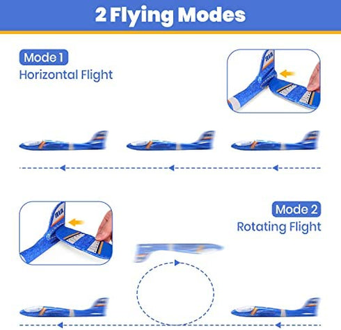 EagleStone ES22 Airplane Toys, 2 Pack 13.05'' Paper Plane with LED Lights, 2 Flight Mode Glider, Throwing Foam Airplane Flying Toy for Kid 3 4 5 6 7 8 9 Years Old Boys Girls, Birthday Party Favor Gift