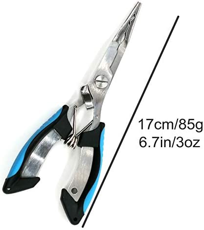 Amoygoog Stainless Steel Fishing Pliers, Fishing Needle Nose Pliers, Cut Fishing Line Fishing Multitool Pliers with Sheath and Telescopic Lanyard