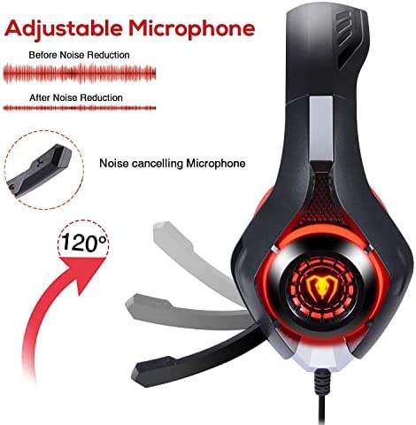 BlueFire 3.5mm PS4 Gaming Headset Headphone with Microphone and LED Light Compatible with Playstation 4, PS5, Xbox one, PC (Red)