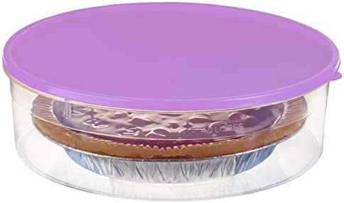 Zilpoo Plastic Pie Carrier with Lid, 10.5”, Cupcake Container, Muffin, Cookies, Cake Holder, Round Freezer Storage Food Keeper with Cover, Purple