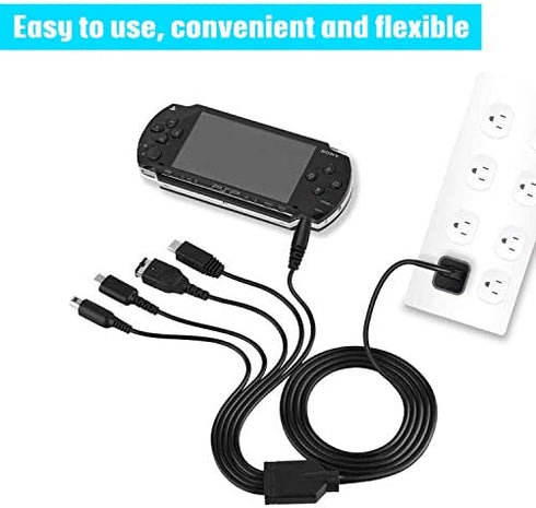 5 in 1 USB Charger Cable Cord for Nintendo NDS Lite/Wii U/New 3DS(XL/LL),3DS(XL/LL),2DS,DSi(XL/LL),NDS/GBA SP(Gameboy Advance sp),PSP 1000 2000 3000