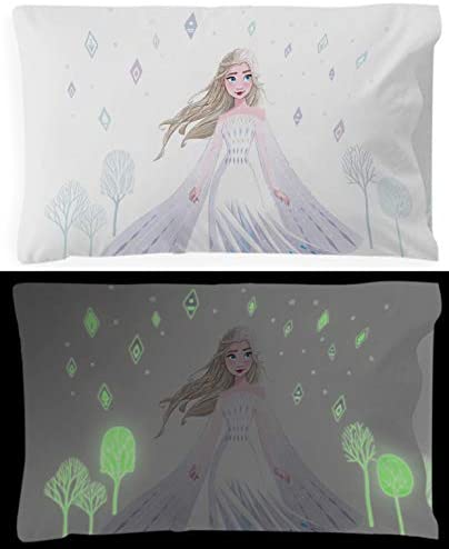 Jay franco Disney Frozen Spirit of Adventure Glow in The Dark 2 Pack Reversible Pillowcases Features Elsa & Anna - Double-Sided Kids Super Soft Bedding (Official Disney Product)