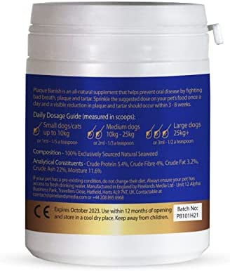 Plaque Banish 100% Natural Plaque Off & Tartar Remover For Dogs & Cats | Freshen Breath For Dogs & Cats | 6.3oz (180g) | Support Healthy Gums & Promote Dental Health | Prevent Plaque & Tartar Build Up