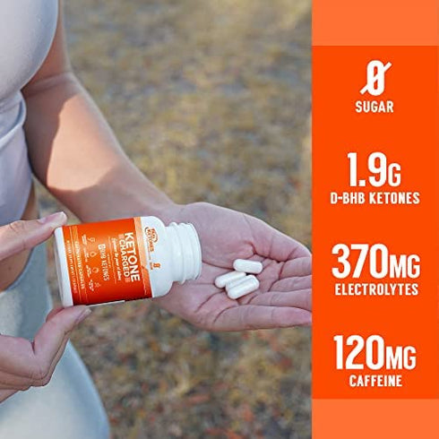 Real Ketones - Day Time AM Caffeine Keto Pills - BHB Exogenous Ketones Capsules, Energy, Focus and Rapid Ketosis (30 Servings)
