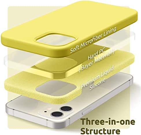 SURPHY Silicone Case Compatible with iPhone 12 Case and iPhone 12 Pro Case 6.1 inch 2020, Liquid Silicone Phone Case (with Microfiber Lining) Designed for iPhone 12 & 12 Pro (Yellow)