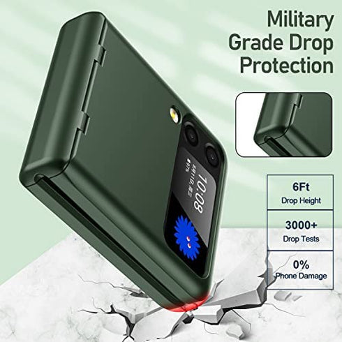 Vizvera for Samsung Galaxy Z Flip 3 Case with Hinge Protection (2021)- Z Flip 3 Armor Case- Silicone All-Inclusive Shockproof Case for Galaxy Z Flip 3(Green)