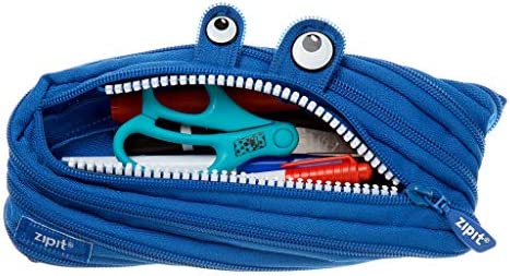 ZIPIT Monster Pencil Case for Boys, Holds Up to 30 Pens, Machine Washable, Made of One Long Zipper!, Royal Blue