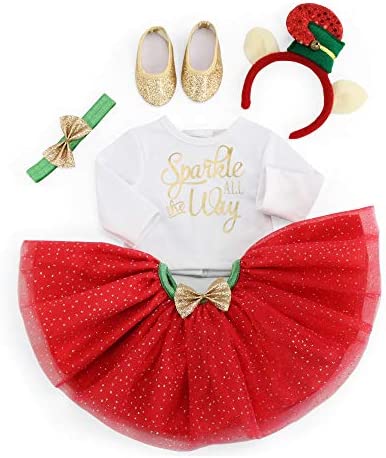 Emily Rose 18 Inch Doll Clothes - 5 PC Holiday Tutu Accessories Outfit Gift Set, Including Shoes and Elf Headband Accessory! | Gift Boxed! | Fits Most 18" Dolls