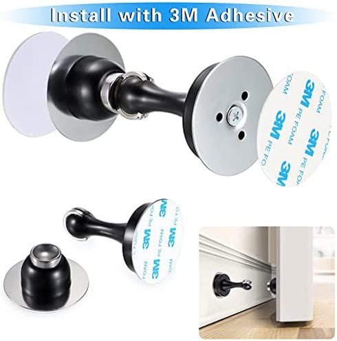 Sumnacon Magnetic Door Stopper, Heavy Duty Stainless Steel Door Stop Holder Come with 4 Pcs 3M Double-Sided Adhesive Tape & Hardware Screws,Install with Adhesive Tape Or Screws On Floor Wall (Black)