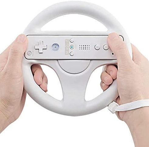Steering Wheel for Wii Controller, 2 pcs White Racing Wheel Compatible with Mario Kart, GEEKLIN Game Controller wheel for Nintendo Wii Remote Game-White