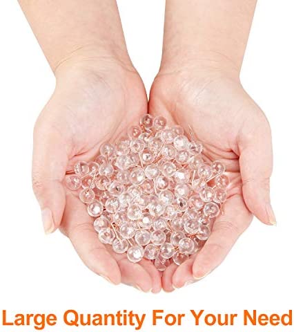 WenTao 150PCS Push Pins, Rose Gold Map Thumb Tacks, Large Size Pins Rose Gold Steel Point and Transparent Plastic Round Head for Bulletin Board, Fabric Marking, Crafts and Office Organization