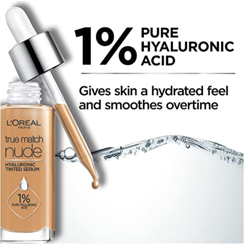 L'Oreal Paris True Match Nude Hyaluronic Tinted Serum Foundation with 1% Hyaluronic acid, Rosy Light 1-2.5, 1 fl. oz.