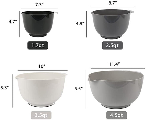 BoxedHome Classic Mixing Bowl Set, BPA Free Plastic, Microwave and Dishwasher Safe (Set of 4, Grey)