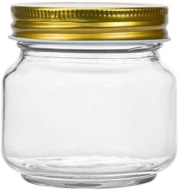 Tebery 24 Pack Regular Mouth Mason Jars with Printed Gold Lids, 8OZ Clear Glass Jars for Jam, Honey, Wedding Favors, Shower Favors, Baby Foods