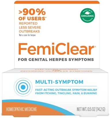 FemiClear for Genital Herpes Symptoms, Multi-Symptom - Effective Intimate Relief - Formulated with All-Natural and Organic Ingredients - 0.5 Ounce Tube