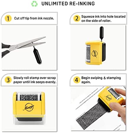 Miseyo Wide Identity Theft Protection Roller Stamp Set - Yellow (3 Refill Ink Included)