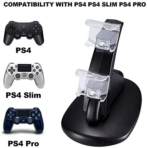 2 Pack PS4 Controller Charger, Playstation 4 / PS4 / PS4 Pro / PS4 Slim Controller Charging Dock Stand Stations with Dual Micro USB Fast Charging & LED Indicator (Black & White)