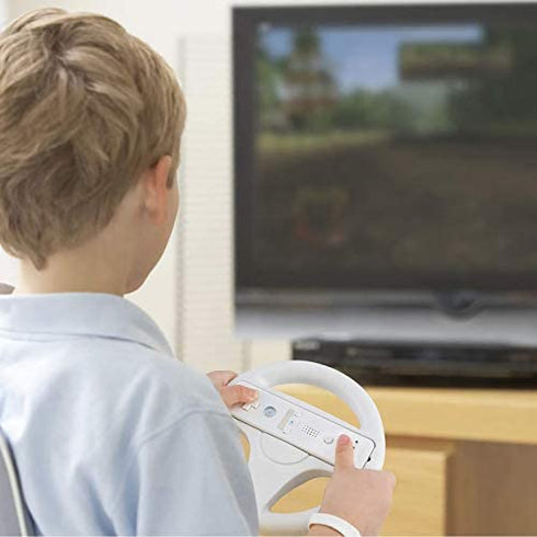 Steering Wheel for Wii Controller, 2 pcs White Racing Wheel Compatible with Mario Kart, GEEKLIN Game Controller wheel for Nintendo Wii Remote Game-White