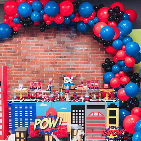 120 PcsRed Blue Black Balloon Garland for Superhero Party, Red Blue Party Baby Shower Decorations Hero Birthday Party Decoration Children's Day Gift