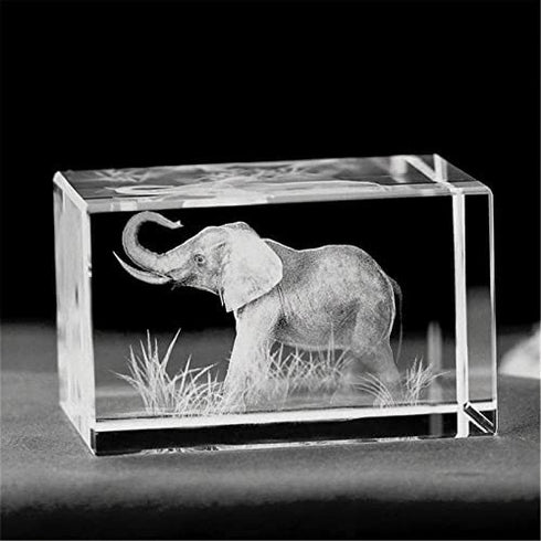 Elephant GIFTS/3d Laser Etched Crystal Art of Elephant Figurines Crystal Glass Cube Engraving for Home Decoration Birthday, Elephant Gifts for Women Girl Children Men (303040mm)