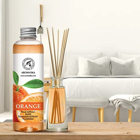 Orange Reed Diffuser Refill 6.8 Fl Oz - Room Fragrance Diffuser w/ Natural Essential Orange Oil - Best for Aromatherapy - Reed Diffuser Oil Refill Orange - Home - Office - Restaurant - Boutique