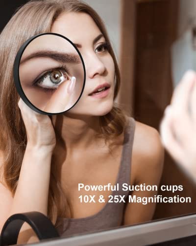 OMIRO 10X & 25X Magnifying Mirrors and Two Eyebrow Tweezers Kits, 3.5" Two Suction Cups Magnifier Travel Set