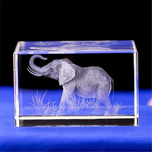 Elephant GIFTS/3d Laser Etched Crystal Art of Elephant Figurines Crystal Glass Cube Engraving for Home Decoration Birthday, Elephant Gifts for Women Girl Children Men (303040mm)