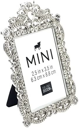 Bejeweled Silver Tone Metal Mini Picture Frame, 2.5" x 3.5"