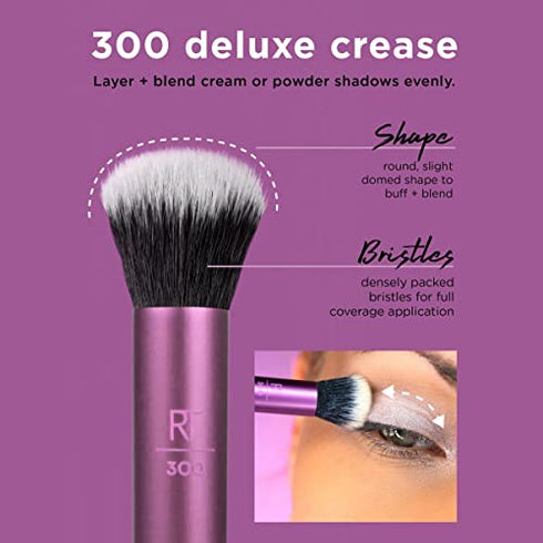 Real Techniques Eye Shade & Blend Makeup Brush Trio, For Eyeshadow & Liner, Makeup Tools for Shaping & Grooming Brows, Defined Makeup Look, Synthetic Bristles, Vegan & Cruelty-Free, 3 Count