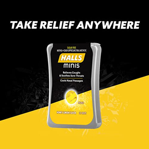 HALLS Minis Honey Lemon Flavor Sugar Free Cough Drops, 24 Drops
