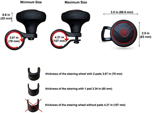 Fouring BL Adjustable Steering Wheel Knob Spinner - Universal Non-Slip Fit, ABS & Silicone Matte Finish Suicide Knob with Metal Ball Bearing & Easy Installation-Suitable for Cars, Trucks etc