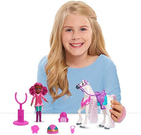 Just Play Winner's Stable Doll and Horse 11-Piece Set, 5-Inch Madison Articulated Small Doll & 7-Inch Huntley Articulated Horse, Kids Toys for Ages 3 Up, Basket Stuffers and Small Gifts