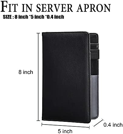 Black Server Books For Waitress/Waiter Book with Zipper Money Pocket,Cute Waitress Books Organizer Accessories Fit Server Aprons Note Pads (Black)