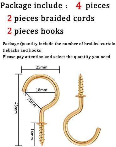 2 Pieces Braided Curtain Tiebacks Rope Belt Curtain Ties and 2 Pieces Hooks Metal Curtain Tieback Hooks for Window Curtain Accessories (Navy Blue and Silver)