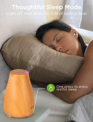 InnoGear Oil Diffuser, Super Quiet Essential Oil Diffuser Aromatherapy Diffuser Ultrasonic Humidifier with Sleep Mode, Waterless Auto-Off 8 Colors Light for Home Office Bedroom Room Baby, Yellow