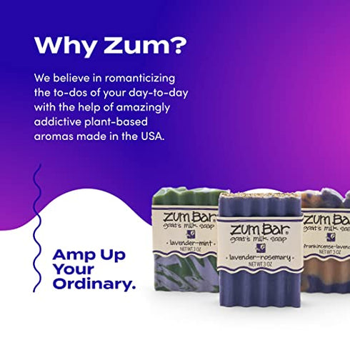 Indigo Wild Zum Bar Goat's Milk Soap - Lavender Blends - Frankincense-Lavender, Lavender-Rosemary, Lavender-Mint - 3 oz (3 Pack)
