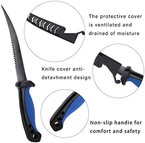 PAUL MAIER Fish Cleaning Kit 3-Piece Set Includes,Filet Knifes for Fish,Anti-Cutting Gloves,Fish Scale Cleaner Brush,Bait Knife with Coating and Scabbard, Salt Water Resistant Fishing Knife