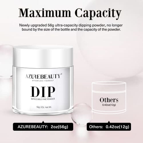 AZUREBEAUTY Dip Powder Clear Color 2Oz/56g, Basic Transparent Acrylic Dipping Powder Crystal French Nail Art Starter Manicure Salon DIY at Home, Odor-Free, Long-Lasting, No Nail Lamp Needed