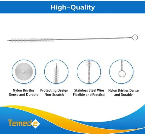 Temede Straw Cleaner Brush, 12 Inch Long Pipe Tube Cleaners, Straw Brushes for Cleaning Stainless Steel Drink Straws, Scrub Brush for Washing Metal Glass Silicone Straw Sippy Cup Small Bottle, 10pcs