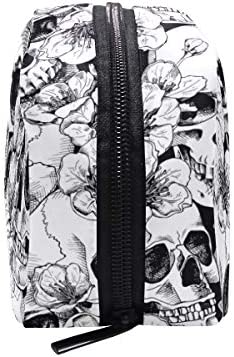 ZOEO Makeup Pouch Sugar Skull Mexican Floral Halloween Mini Makeup Bag Organizer Travel Zip Toiletry Bag Small Cosmetic Train Case Beauty Bag for Teens Girls Women Black White